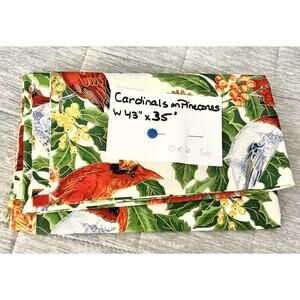 Vtg Robert Kaufman Cardinal Fabric Holly Berry Quilting Sewing Gold W43x35”